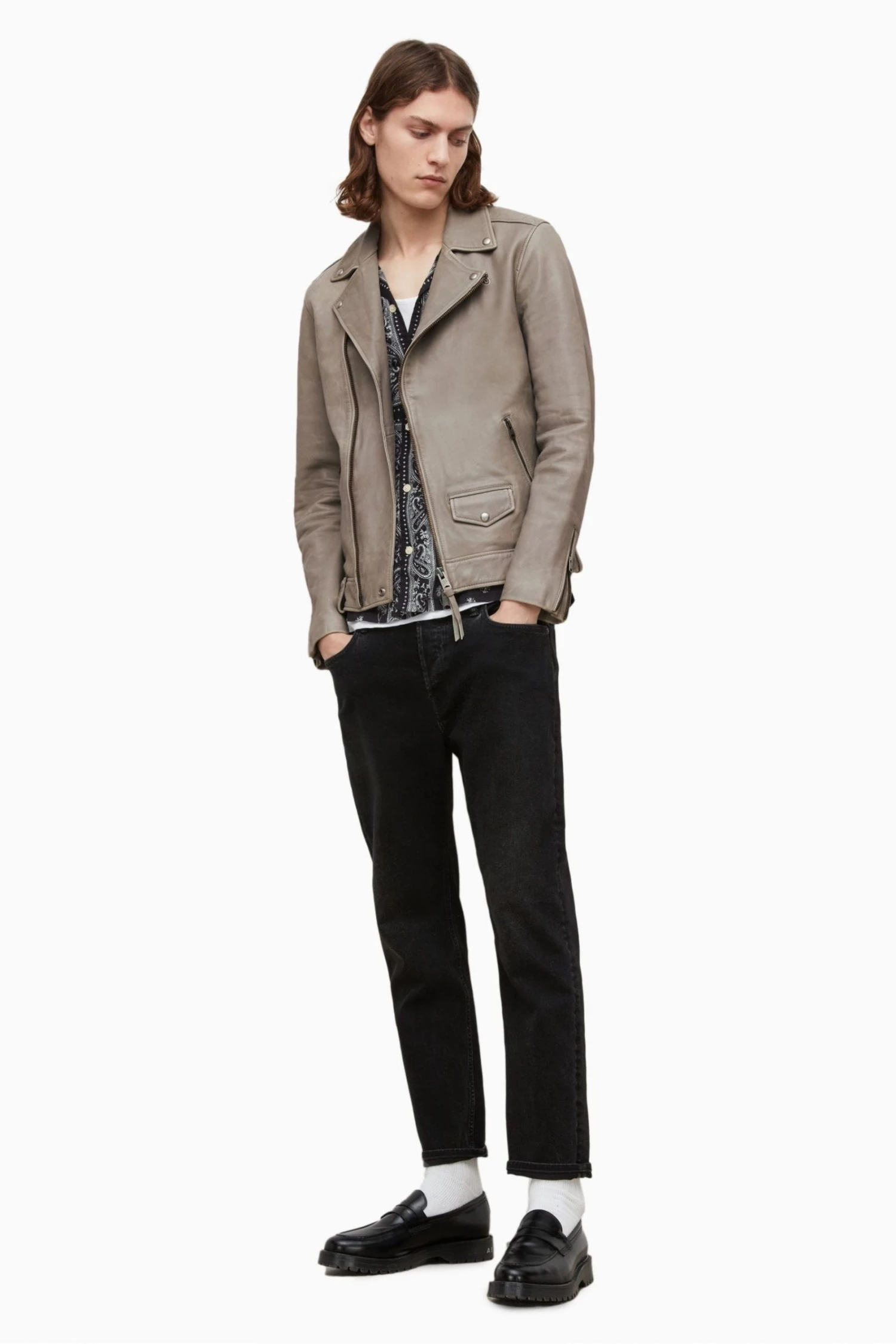 All Saints AllSaints Natural Indi Biker Jacket - Image 3