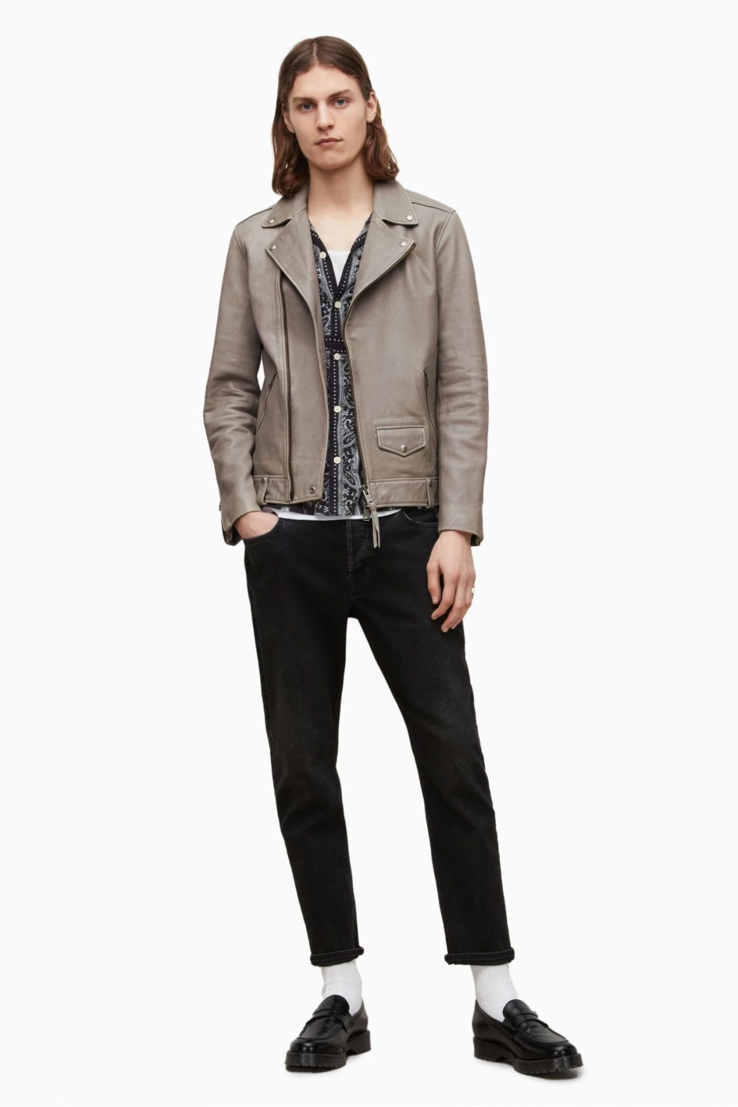 All Saints AllSaints Natural Indi Biker Jacket - Image 4