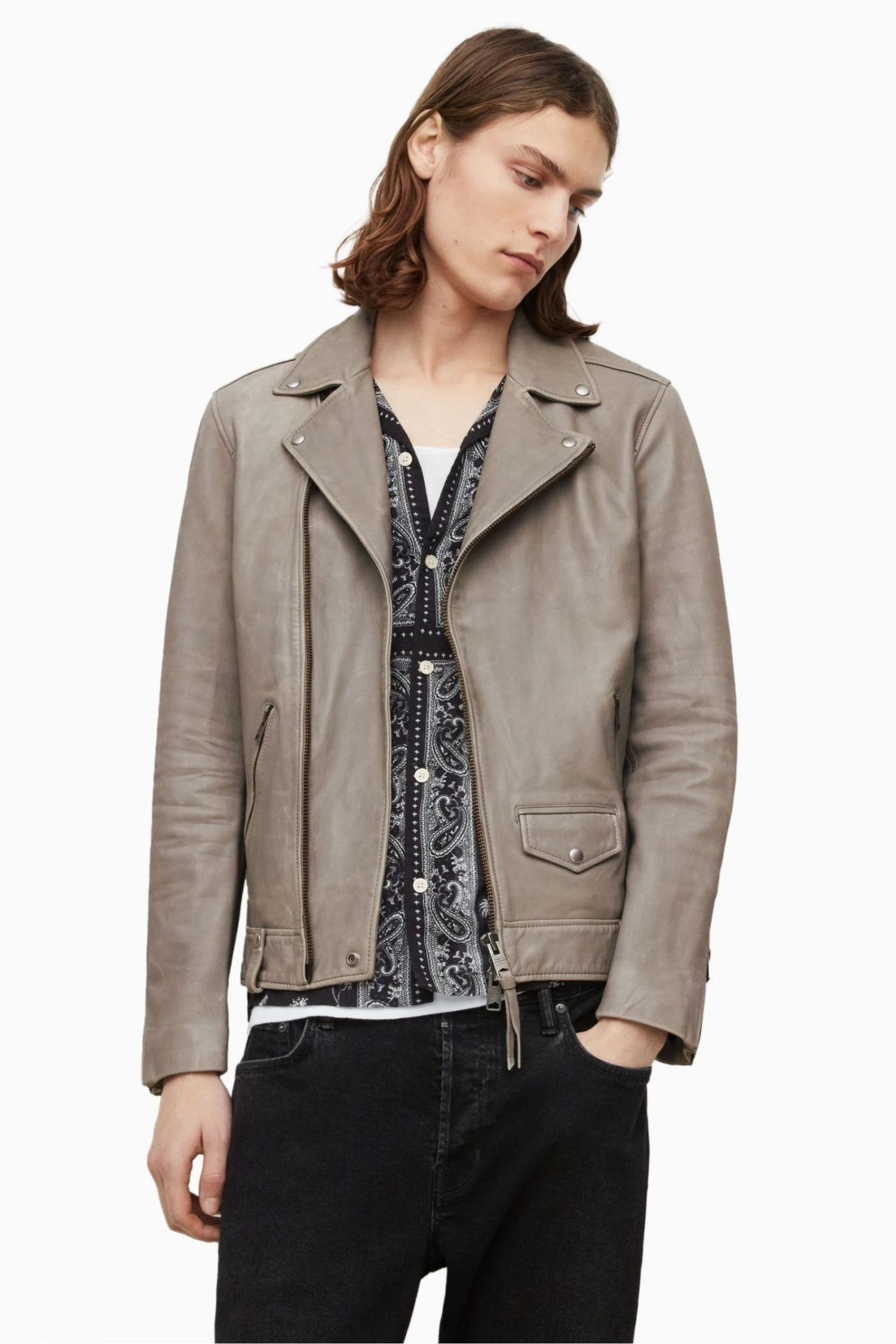 All Saints AllSaints Natural Indi Biker Jacket - Image 5