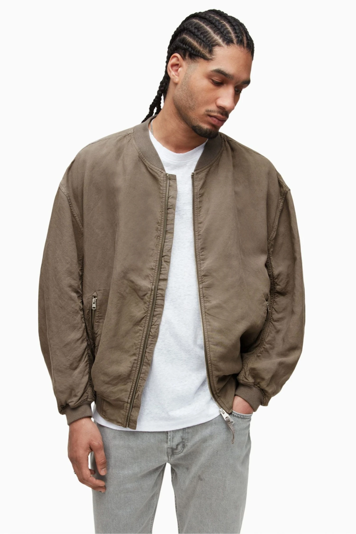 All Saints AllSaints Grey Bolsa Bomber Jacket