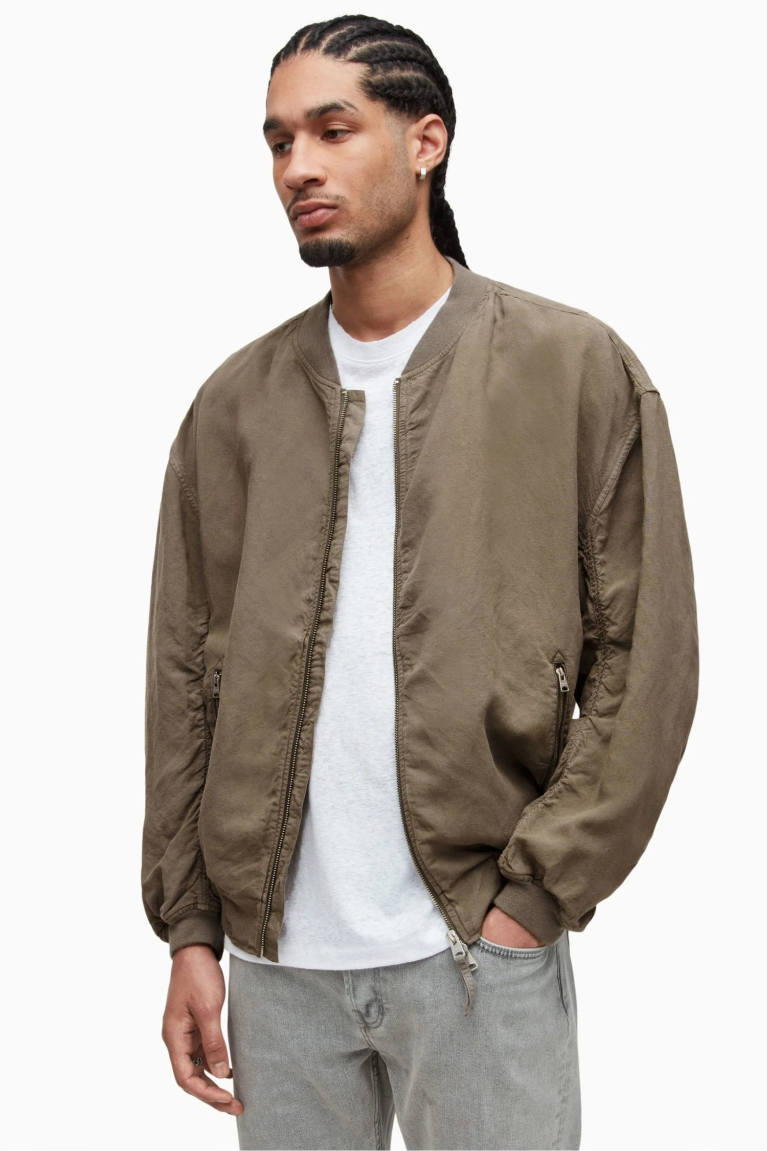All Saints AllSaints Grey Bolsa Bomber Jacket - Image 3