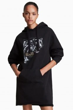 All Saints AllSaints Black Panthera Hoodie Dress