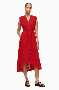 All Saints AllSaints Red Tate Broderie Dress