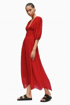 All Saints AllSaints Red Aspen Embroidered Dress