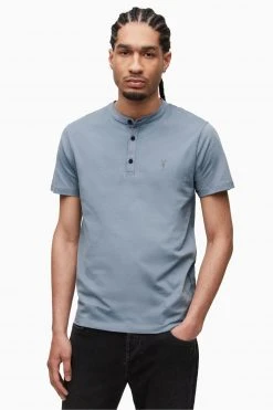All Saints AllSaints Blue Brace Short Sleeve Henley T-Shirt
