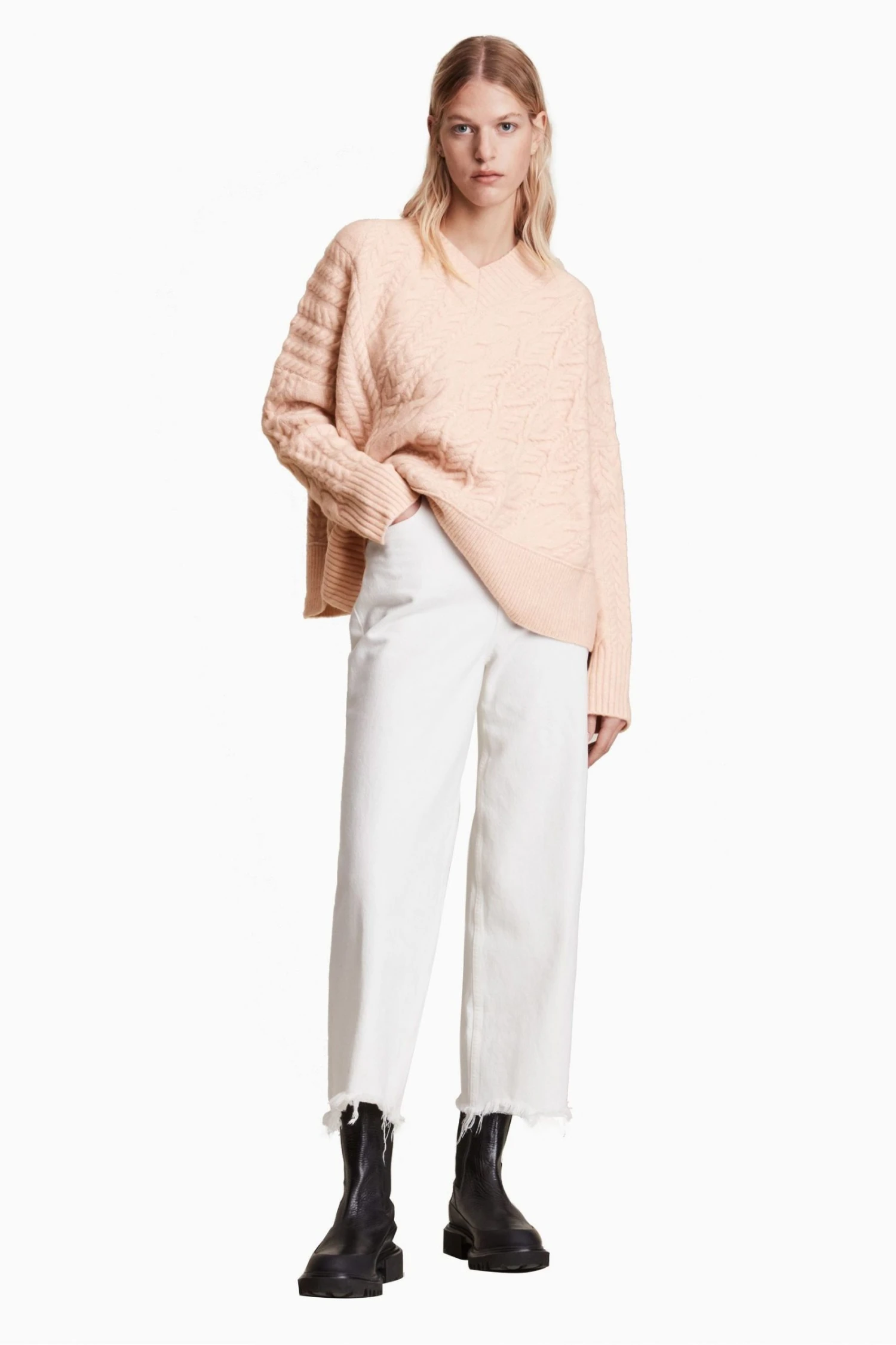All Saints AllSaints Pink Arvid V-Neck Jumper - Image 3