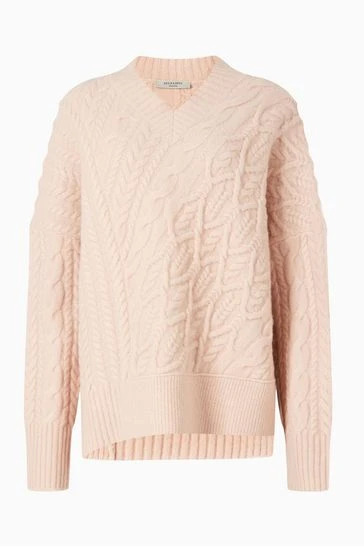 All Saints AllSaints Pink Arvid V-Neck Jumper - Image 6