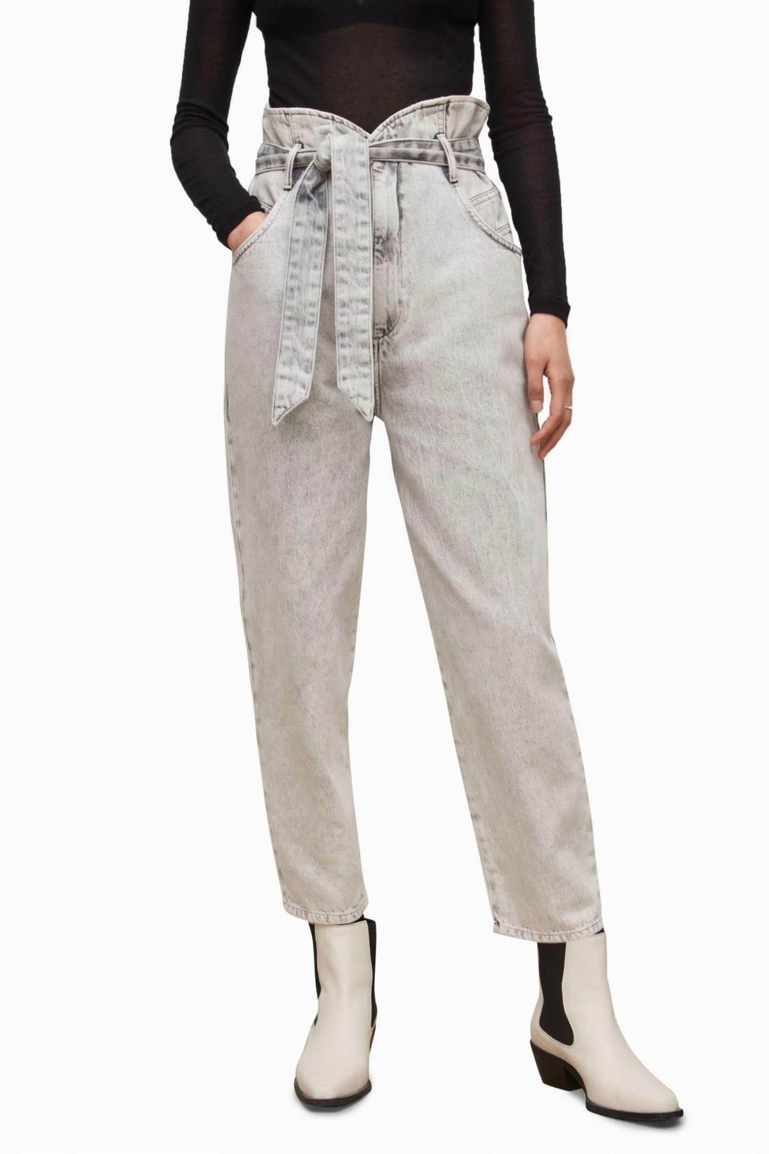All Saints AllSaints Grey Sammy Paperbag Relaxed Fit Jeans - Image 3