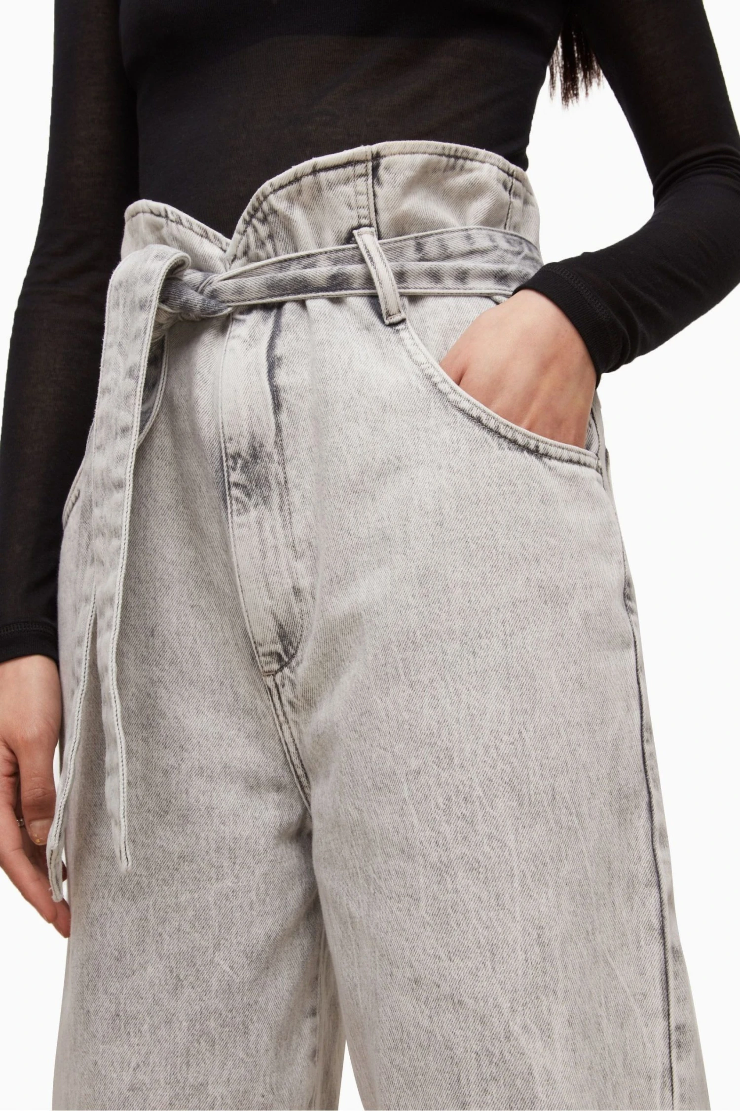 All Saints AllSaints Grey Sammy Paperbag Relaxed Fit Jeans - Image 5