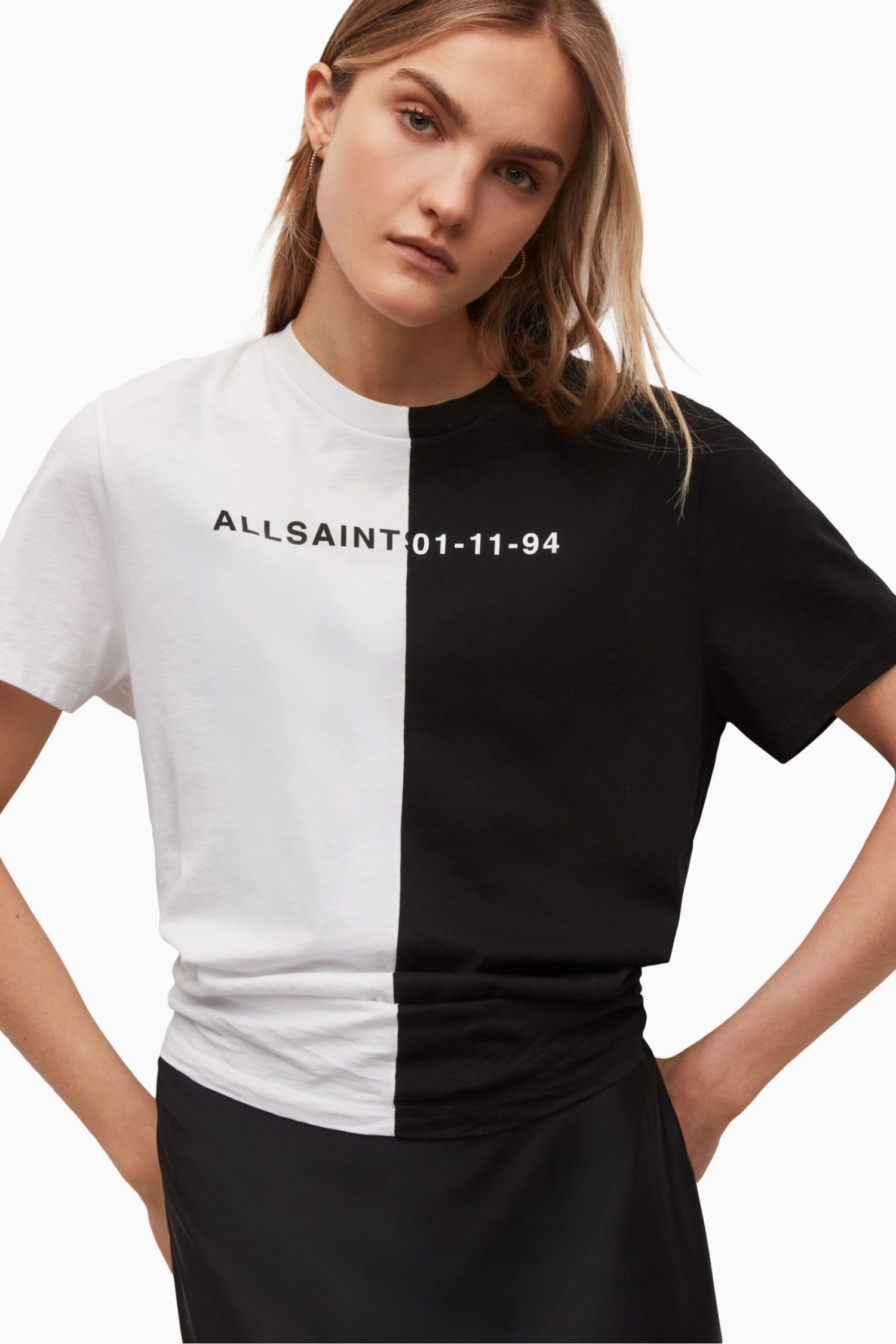 All Saints AllSaints Black Split Date Block T-Shirt