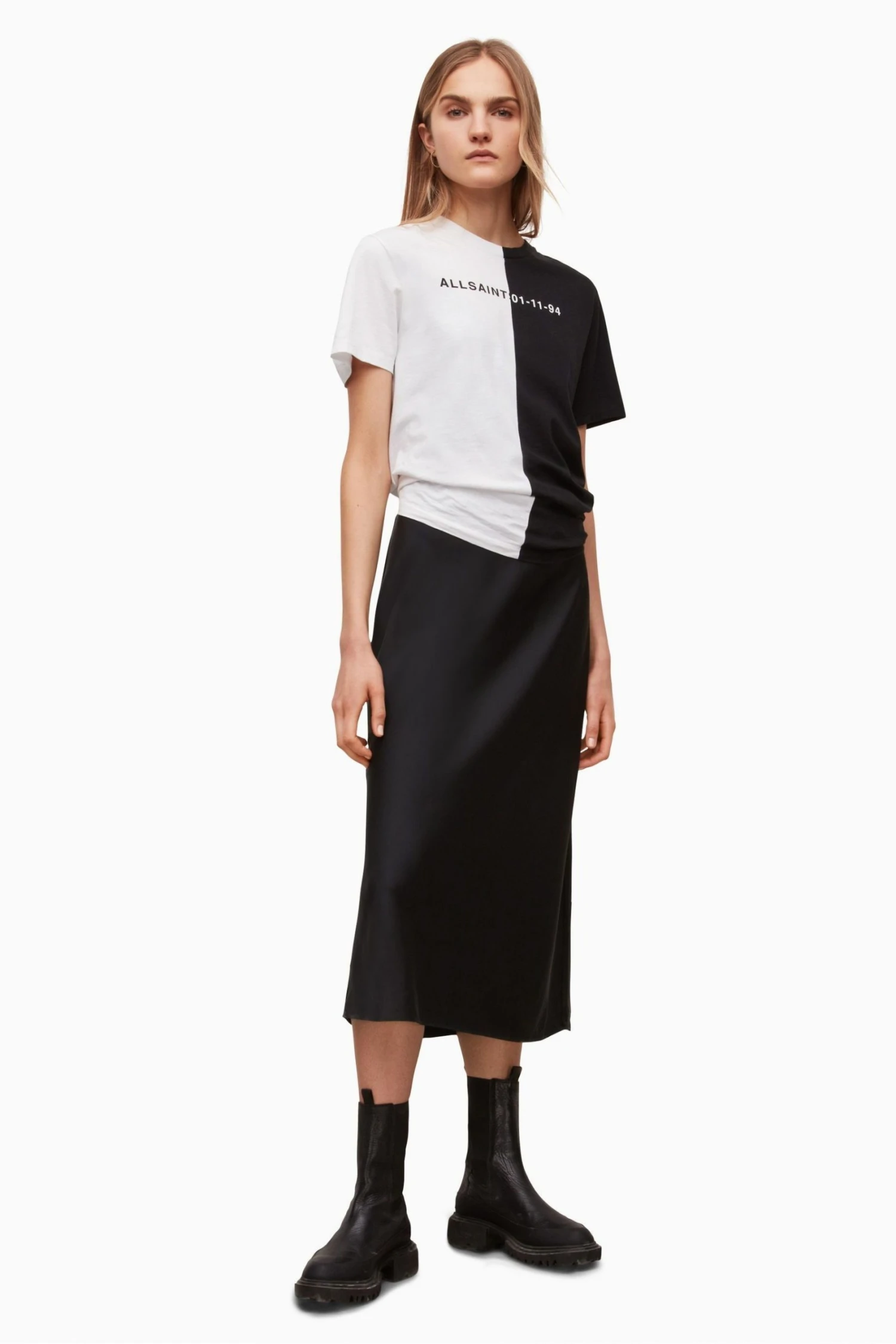All Saints AllSaints Black Split Date Block T-Shirt - Image 3