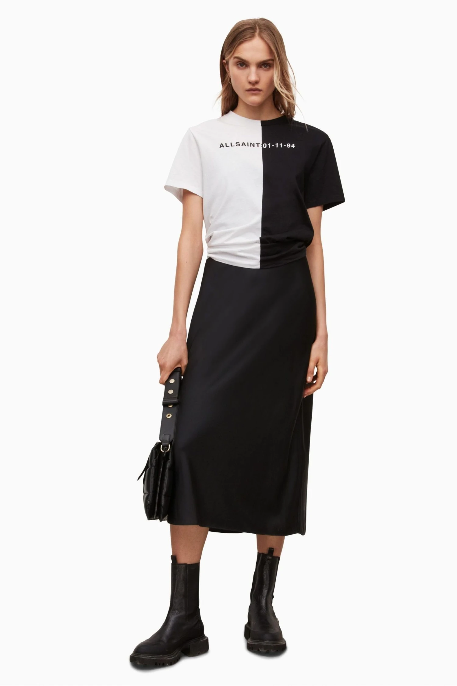 All Saints AllSaints Black Split Date Block T-Shirt - Image 4