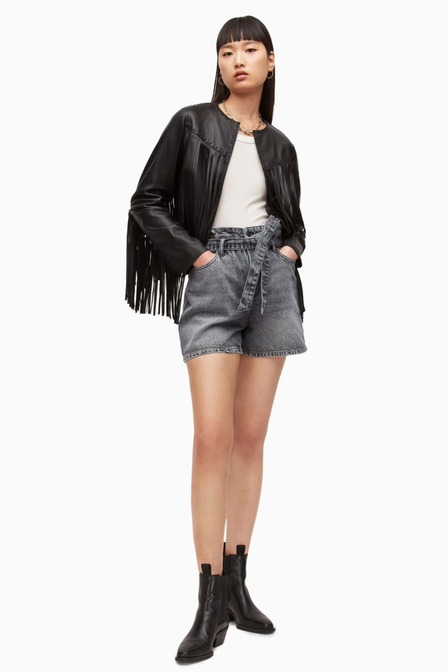 All Saints AllSaints Palmer Black Paperbag Shorts