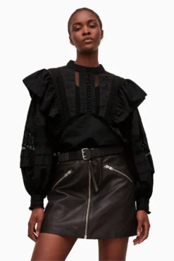 All Saints AllSaints Black Prim Broderie Top