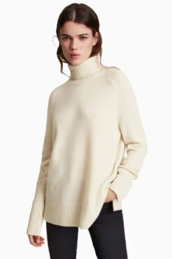 All Saints AllSaints Kiera White Cashmere Roll Jumper