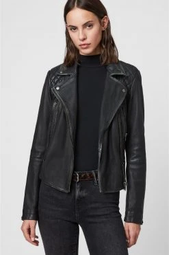 All Saints AllSaints Black Cargo Leather Biker Jacket