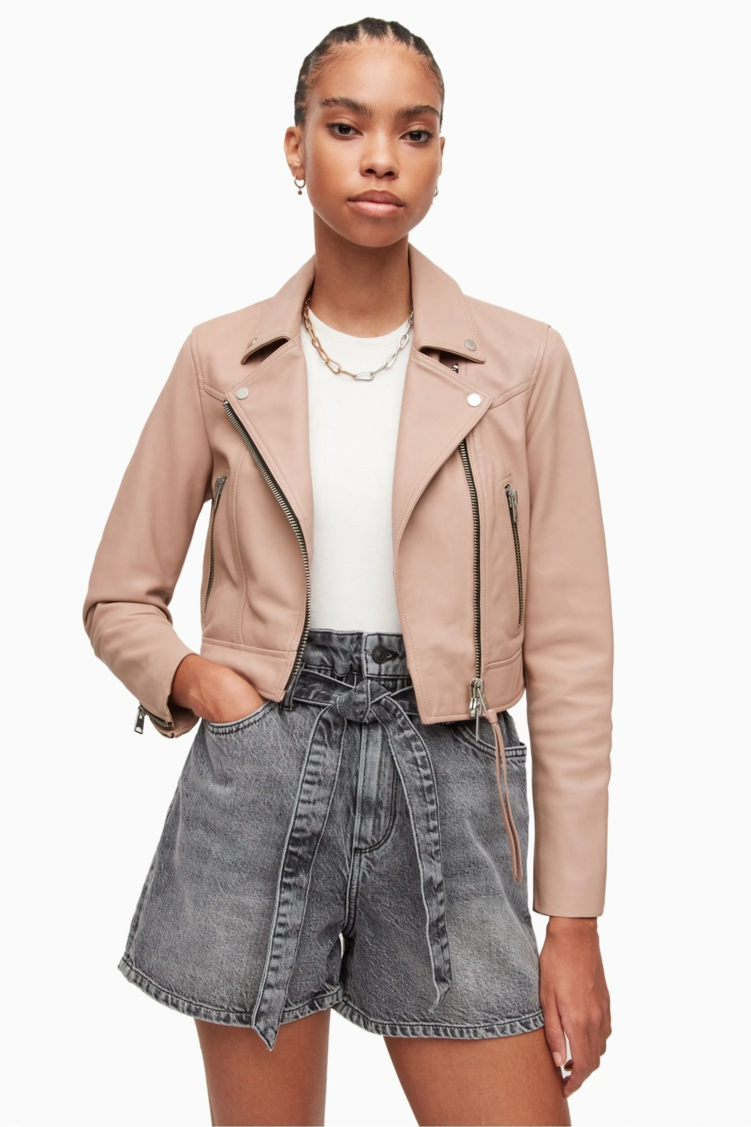 All Saints AllSaints Pink Rift Biker Jacket