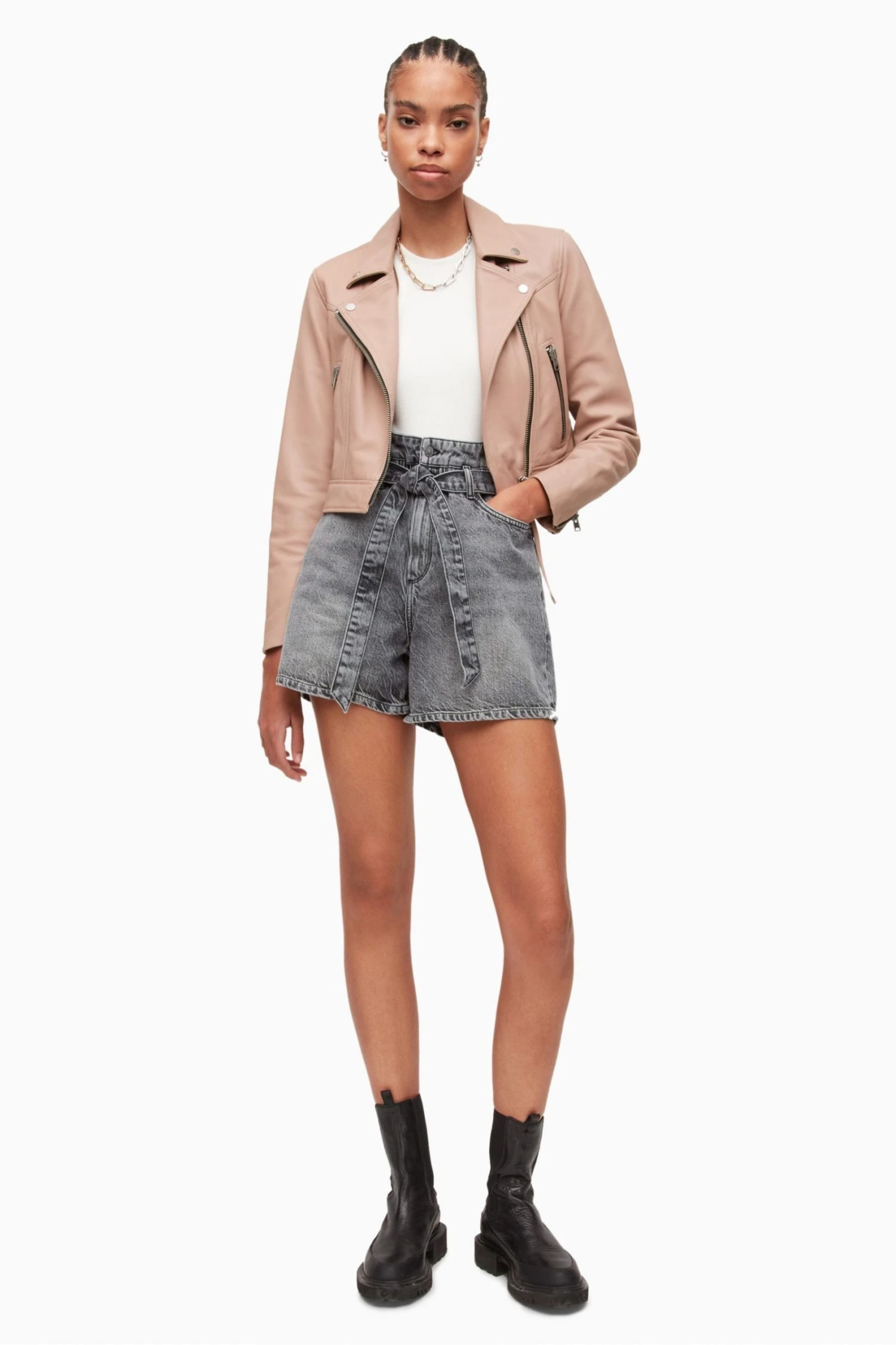 All Saints AllSaints Pink Rift Biker Jacket - Image 3