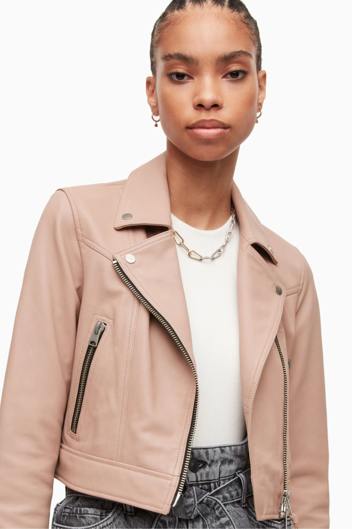 All Saints AllSaints Pink Rift Biker Jacket - Image 4