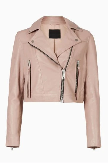 All Saints AllSaints Pink Rift Biker Jacket - Image 6