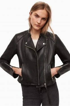 All Saints AllSaints Black Neve Tab Neck Biker Jacket