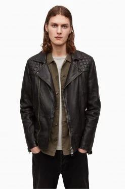 All Saints Blue Conroy Leather Biker Jacket