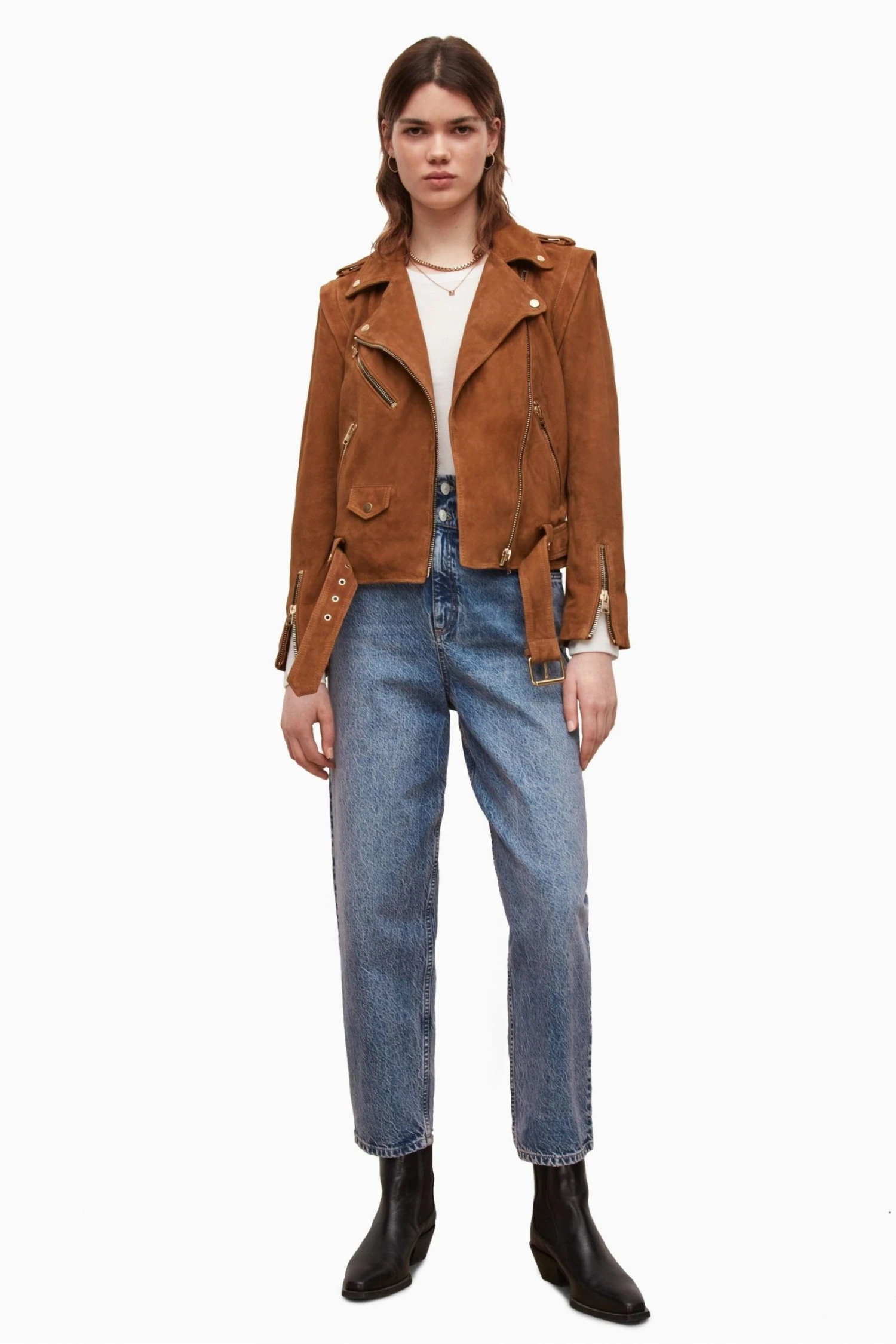 All Saints AllSaints Morgan Brown Suede Biker Jacket - Image 7