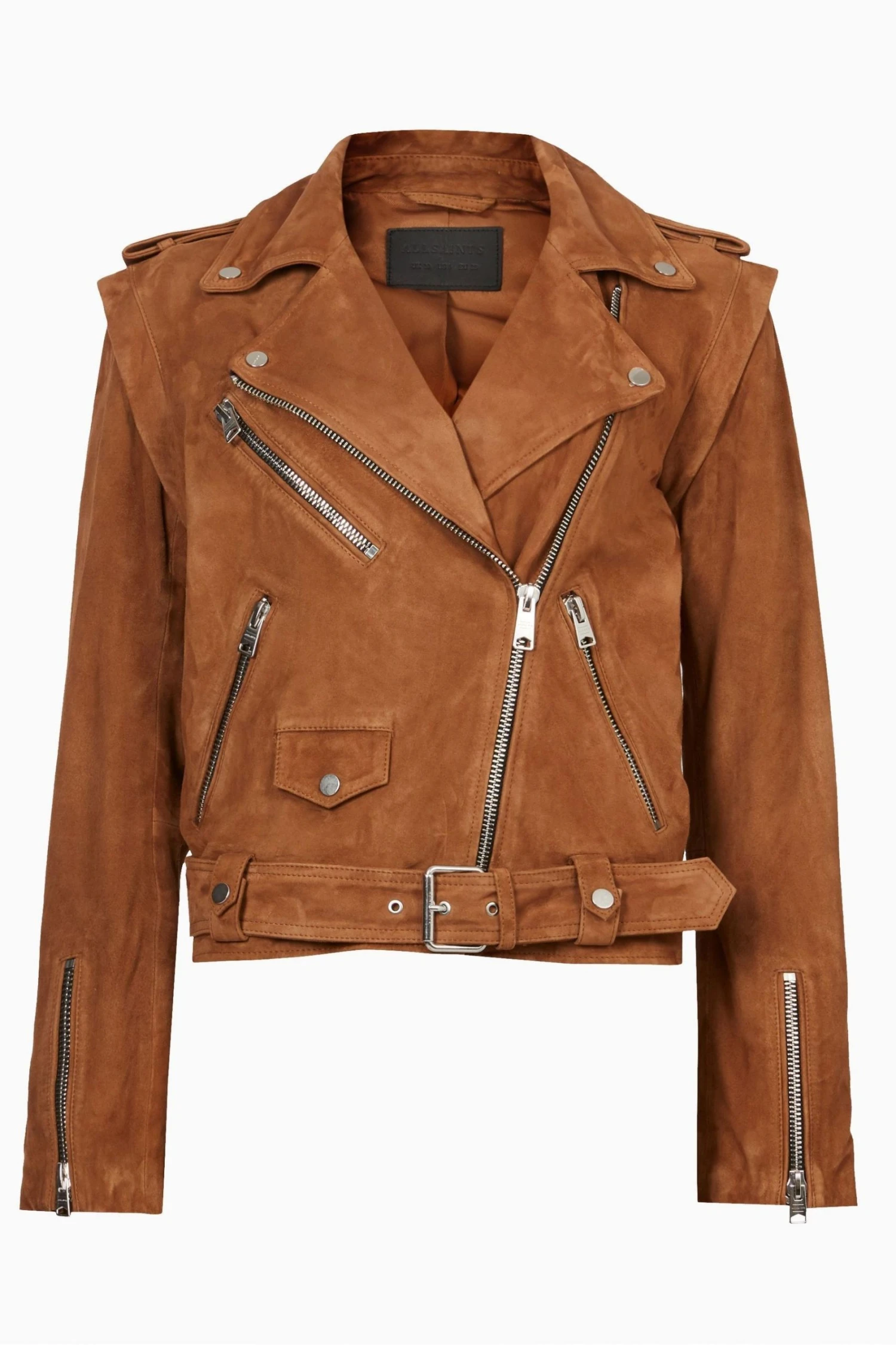 All Saints AllSaints Morgan Brown Suede Biker Jacket - Image 8