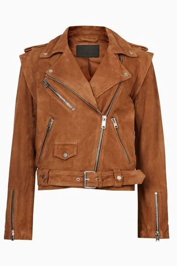 All Saints AllSaints Morgan Brown Suede Biker Jacket - Image 9
